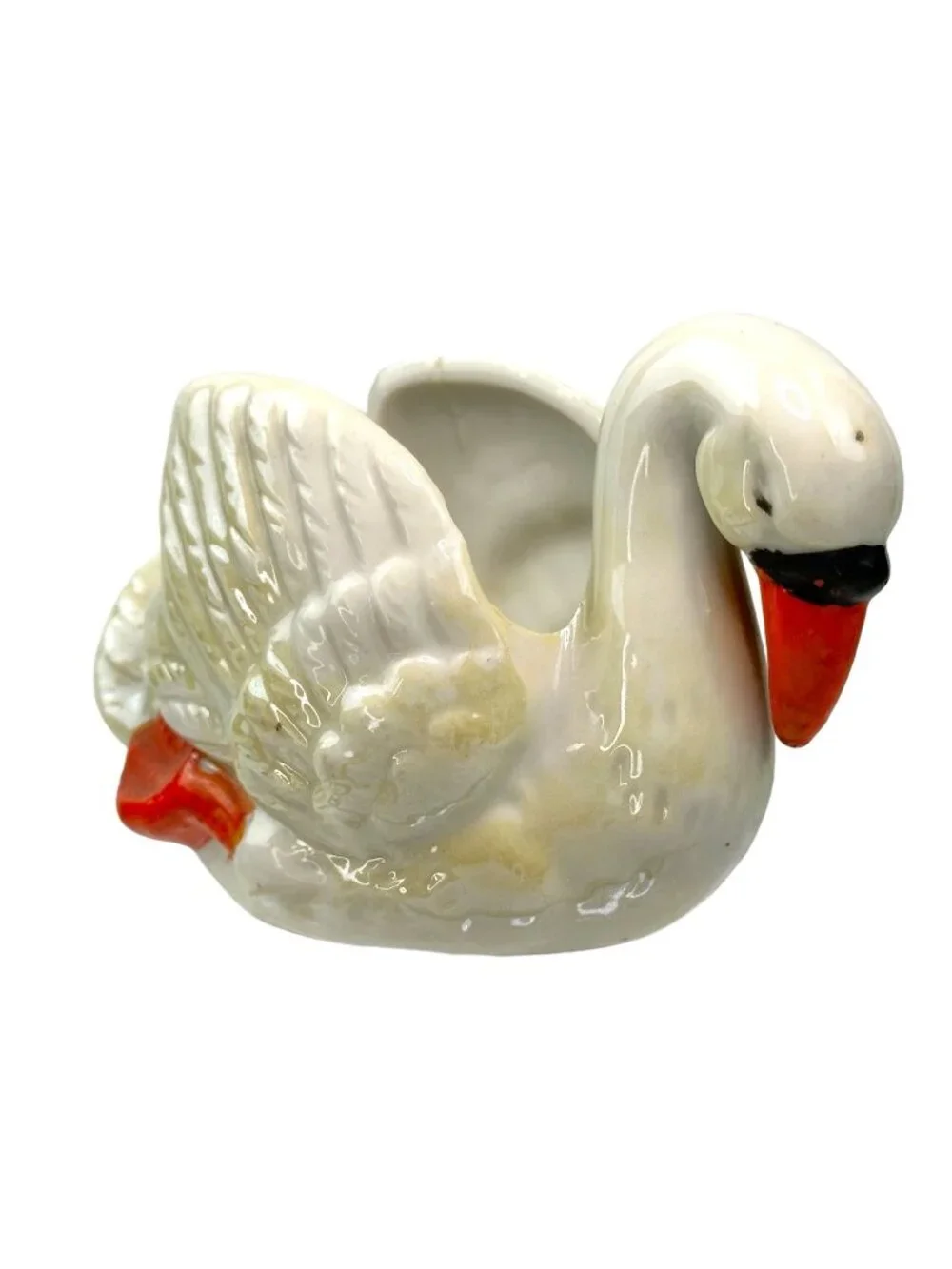 Vintage Irridescent Glaze Swan Planter/Trinket Holder Japan EUC